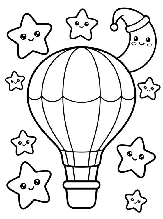Desenho de Globo Encantado entre Estrellas y la Luna para colorir e imprimir grátis