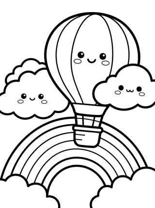 Desenho de Globo Kawaii entre Nubes y Arcoíris para colorir e imprimir grátis