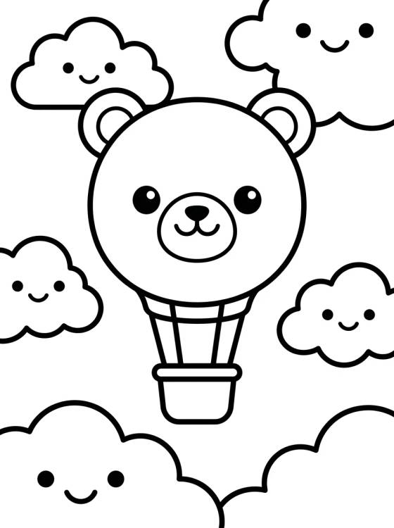 Desenho de Globo de Osito entre Nubes para colorir e imprimir grátis