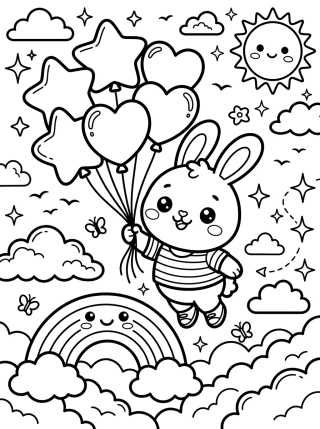 Desenho de Conejito Volando con Globos para colorir e imprimir grátis