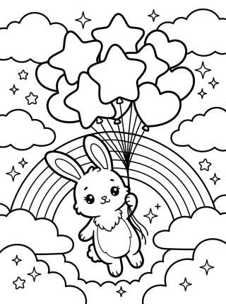 Desenho de Conejito Volando con Globos para colorir e imprimir grátis