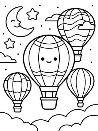 Desenho de Festival de globos en el cielo estrellado para colorir e imprimir grátis