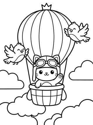 Desenho de Gatito Aviador en Globo para colorir e imprimir grátis