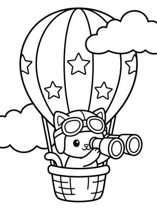 Desenho de Gatito Aviador en Globo para colorir e imprimir grátis