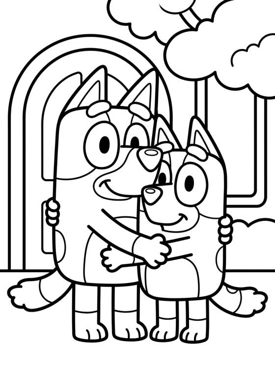 Desenho de Bandit y Chilli en un Abrazo Cariñoso para colorir e imprimir grátis