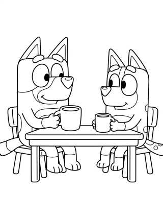 Desenho de Bandit y Chilli Tomando Café para colorir e imprimir grátis