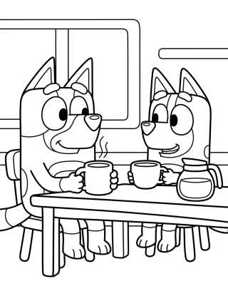 Desenho de Bandit y Chilli Tomando Café para colorir e imprimir grátis