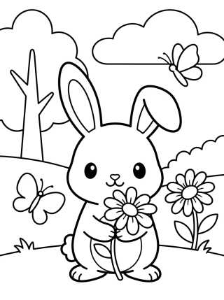 Desenho de Conejito del Bosque con Flores para colorir e imprimir grátis