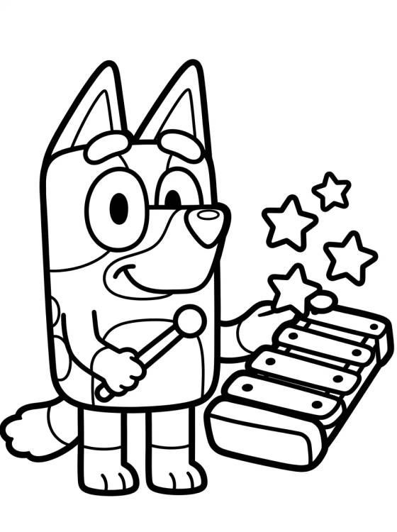 Desenho de Bluey con Xilófono Mágico para colorir e imprimir grátis