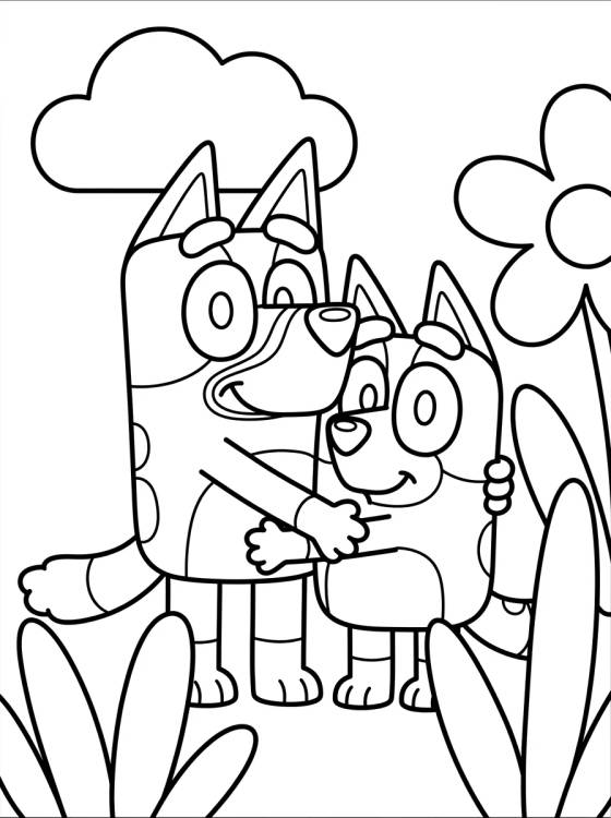 Desenho de Bluey y Bingo Jugando para colorir e imprimir grátis
