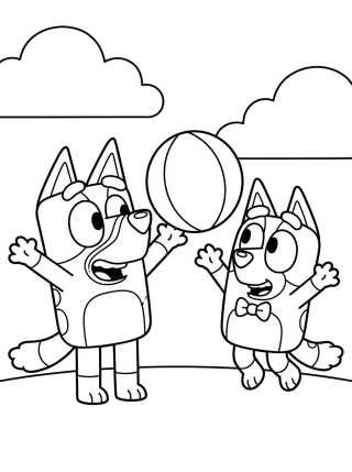 Desenho de Bluey y Bingo jugando para colorir e imprimir grátis