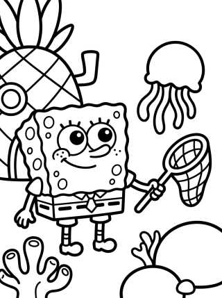 Desenho de Bob Esponja Cazando Medusas para colorir e imprimir grátis