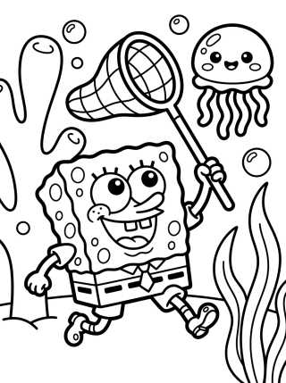 Desenho de Bob Esponja Cazando Medusas para colorir e imprimir grátis