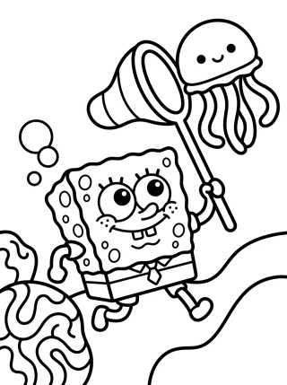 Desenho de Bob Esponja Cazando Medusas para colorir e imprimir grátis