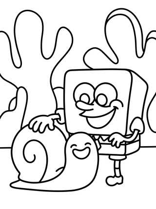 Desenho de Bob Esponja con el Caracol Gary para colorir e imprimir grátis