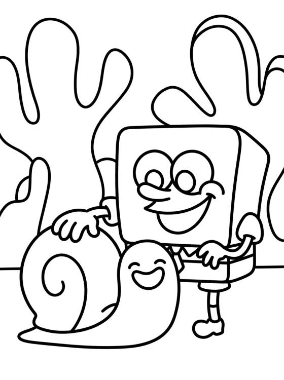 Desenho de Bob Esponja con el Caracol Gary para colorir e imprimir grátis