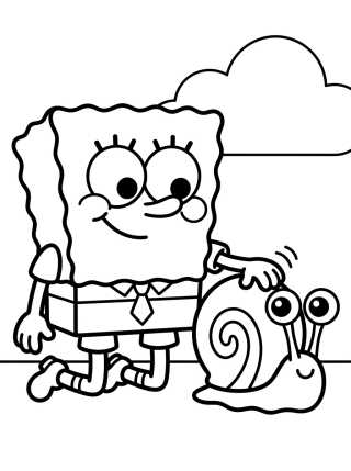Desenho de Bob Esponja y el caracol Gary para colorir e imprimir grátis