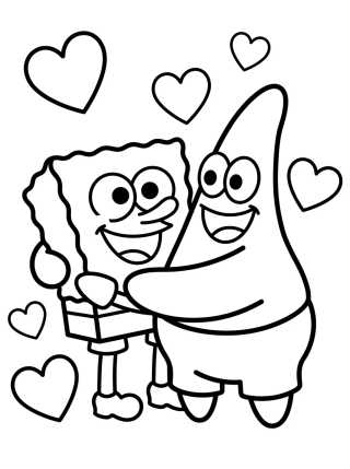 Desenho de Bob Esponja y Patricio Abrazados para colorir e imprimir grátis