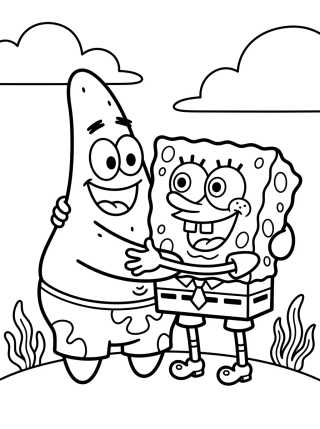 Desenho de Bob Esponja y Patricio abrazados para colorir e imprimir grátis