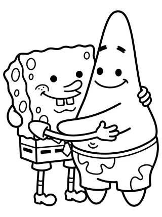 Desenho de Bob Esponja y Patricio Estrella Abrazados para colorir e imprimir grátis