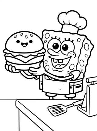 Desenho de Bob Esponja Preparando una Cangreburguer para colorir e imprimir grátis