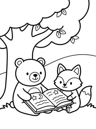 Desenho de Bobbie y la Zorrita Leyendo un Libro para colorir e imprimir grátis