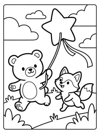 Desenho de Bobbie y el Zorro Volando una Cometa para colorir e imprimir grátis