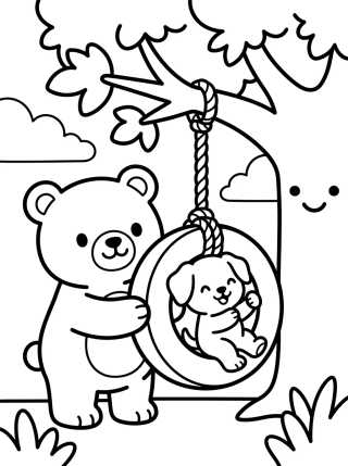 Desenho de Bobbie y el perrito en el columpio para colorir e imprimir grátis