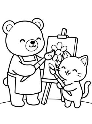 Desenho de Bobbie y el gatito pintando para colorir e imprimir grátis