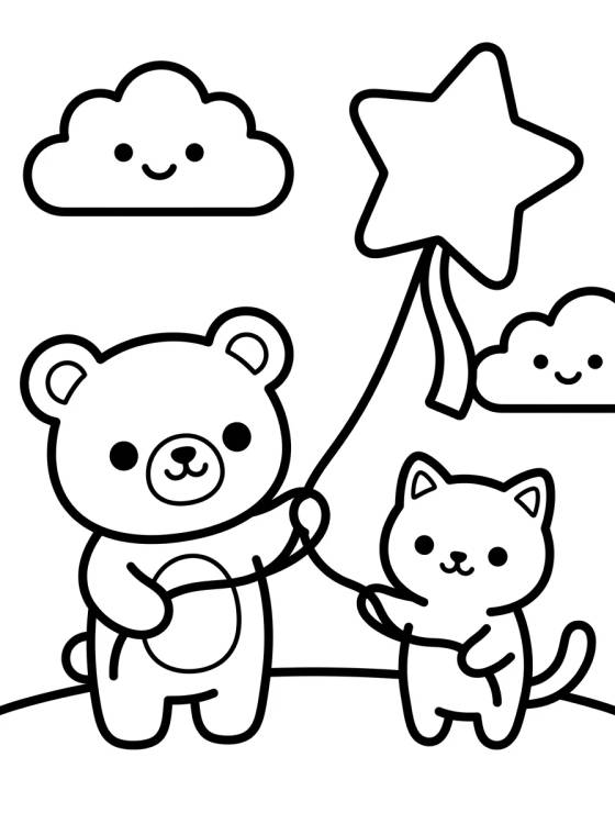 Desenho de Bobbie y el Gatito Volando una Cometa para colorir e imprimir grátis