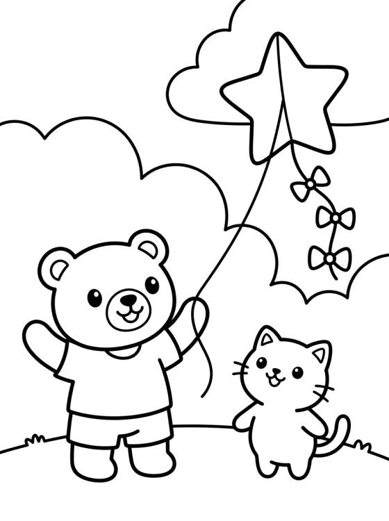 Desenho de Bobbie y el Gatito Volando Cometa para colorir e imprimir grátis