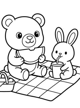 Desenho de Osito Bobbie de Picnic con el Conejo para colorir e imprimir grátis