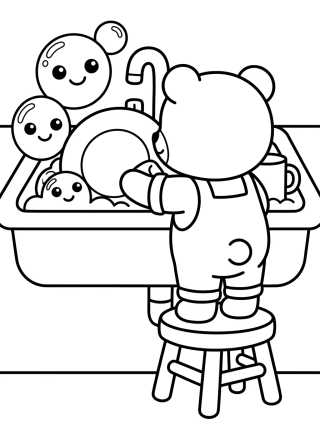 Desenho de Bobbie Lavando los Platos para colorir e imprimir grátis