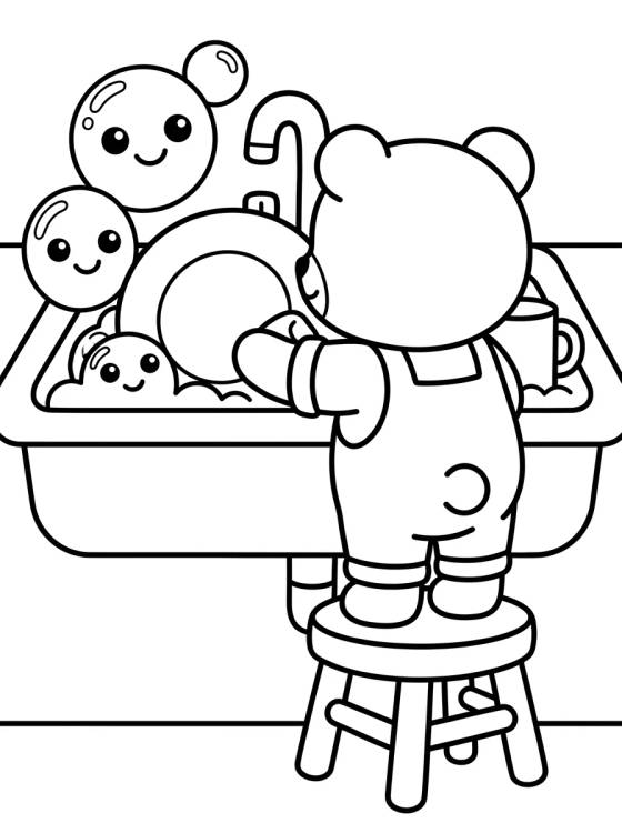 Desenho de Bobbie Lavando los Platos para colorir e imprimir grátis