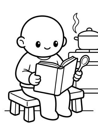 Desenho de Bobbie Leyendo Libro de Recetas para colorir e imprimir grátis