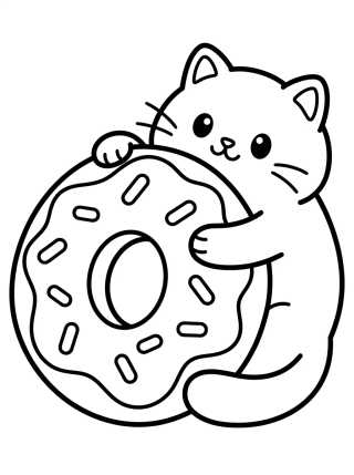 Desenho de Pastelgato Abrazando una Dona para colorir e imprimir grátis