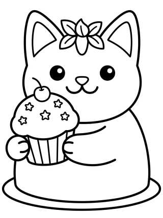 Desenho de Pastelillo Feliz con Cupcake para colorir e imprimir grátis