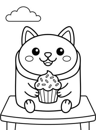 Desenho de Pastelillo Feliz con Cupcake para colorir e imprimir grátis