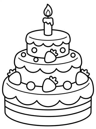 Desenho de Pastel de Cumpleaños de Pisos con Velita para colorir e imprimir grátis
