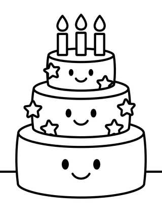 Desenho de Pastel de Cumpleaños de Tres Pisos para colorir e imprimir grátis
