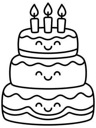 Desenho de Pastel de Cumpleaños de Tres Pisos para colorir e imprimir grátis