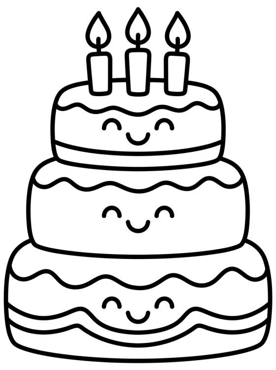 Desenho de Pastel de Cumpleaños de Tres Pisos para colorir e imprimir grátis