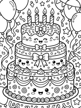 Desenho de Tarta de Cumpleaños de Tres Pisos para colorir e imprimir grátis