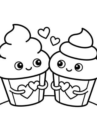 Desenho de Pareja de Cupcakes Enamorados para colorir e imprimir grátis