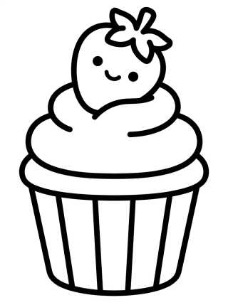 Desenho de Cupcake de Fresa Tierno para colorir e imprimir grátis