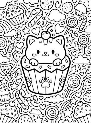 Desenho de Cupcake de Gatito Dulce para colorir e imprimir grátis