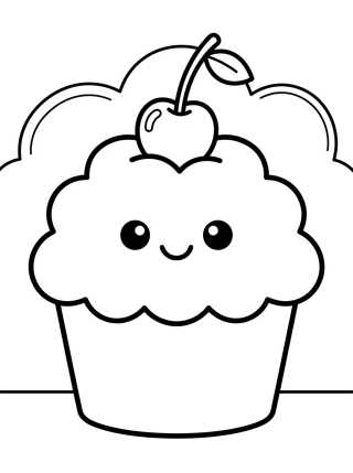 Desenho de Cupcake Kawaii con Cereza para colorir e imprimir grátis