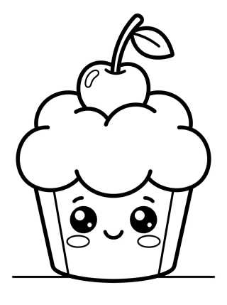 Desenho de Cupcake Kawaii con Cereza para colorir e imprimir grátis
