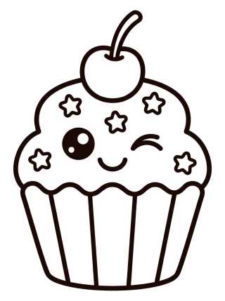 Desenho de Cupcake Kawaii con Cereza para colorir e imprimir grátis