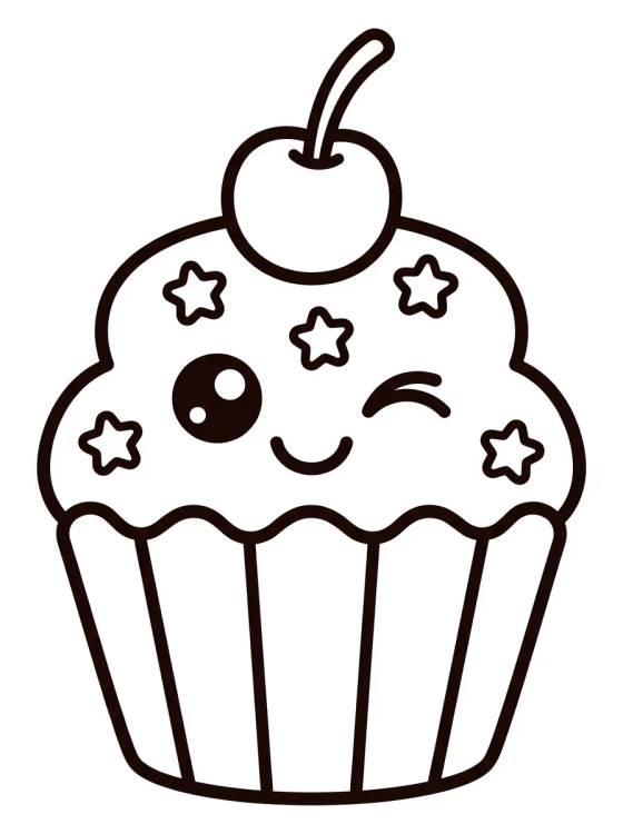 Desenho de Cupcake Kawaii con Cereza para colorir e imprimir grátis